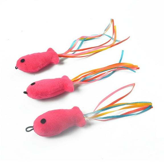 SPRING PARK 3pcs Cat Toy Colorful Ribbon Fish Shape Cat and Kitten Plush Toy Replacement Head for Teaser Stick