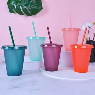 George Summer 700ml Reusable Plastic Cup With Lid And Straw Cold Drink Cup  With Straw Clear Cup Double Layer Plastic Large Capacity Straw Cup Creative