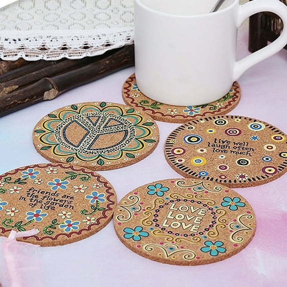 SPRING PARK 4Pcs Cork Coasters for Drinks, Natural Absorbent Cork Cup Mat Heat-Resistant Drink Coaster