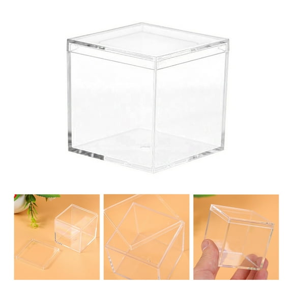 SPRING PARK 4Pcs Decorative Acrylic Box with Lid - Square Multi-Purpose Clear Box for Office or Home - Display in Any Room