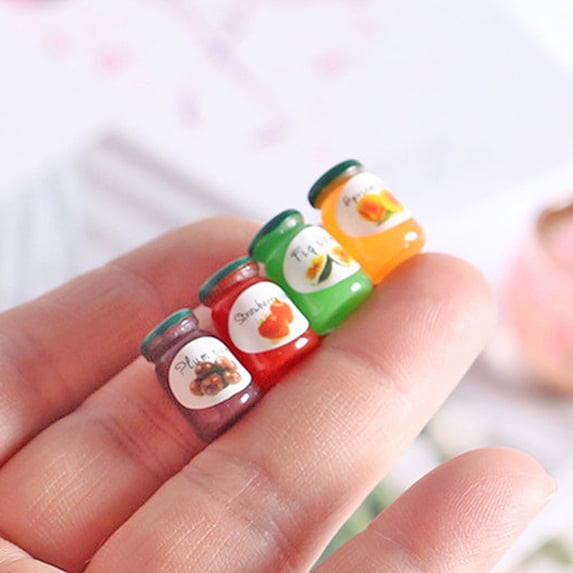 SPRING PARK 4Pcs Dollhouse Miniature Simulation Mini Jam Food Play Scene Ornaments Decor