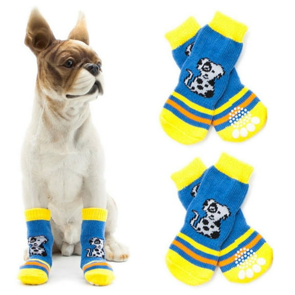 SPRING PARK 4Pcs Pet Print Socks Anti-Slip Dog Cat Socks Breathable Elastic Paw Protector for Small Puppies and Kittens