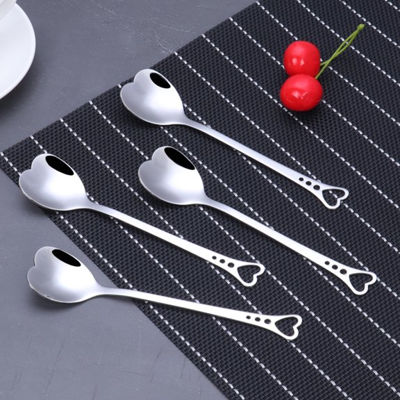 SPRING PARK 4Pcs/Set Spoon Heart Shape Teaspoons Cutlery Tea Spoon Stainless Steel Silver Coffee Sugar Home Office