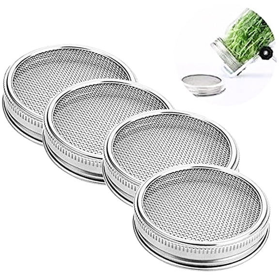 SPRING PARK 4Pcs tainless Steel Sprouting Lids, Wide Mouth Mason Jar Sprouting Lids, Sprouting Cover Seeds Sprout Lids Sprouter Sprout Maker