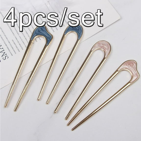 SPRING PARK 4pcs Simple Metal U Shaped Hairpins Hair Stick Fork Sticks Hair Pin Pins for Women Girls Buns Hair Accessories