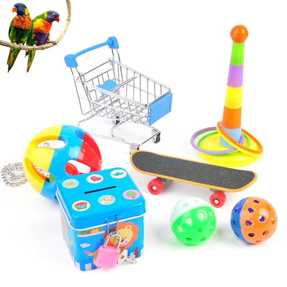 SPRING PARK 5/6/7Pcs Parrot Bird Toy Combination Set Ring Skateboard Cart Ball Foraging Training Puzzle Tool