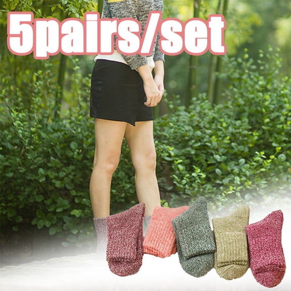 SPRING PARK 5 Pairs Athletic Sports Pattern Womens Winter Socks Crew Cut Retro Thick Warm Soft Socks