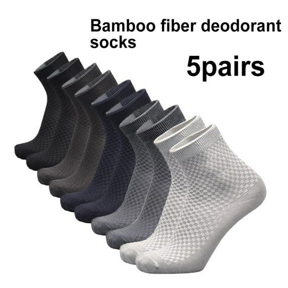 SPRING PARK 5 Pairs/Set Men's Solid Color Bamboo Fiber Cozy Sweat Odor Resistant Middle Tube Crew Ankle Socks