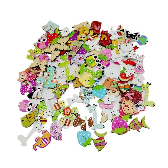 SPRING PARK 50Pcs/Bag Wooden Buttons Decorative Cartoon Animal Button for DIY Craft Supplies