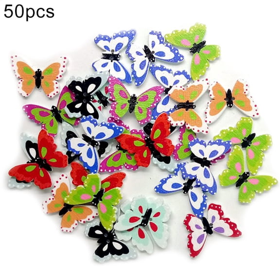 SPRING PARK 50Pcs Butterfly Shape 2 Holes Wooden Buttons Sewing Accessory Scrapbooking Decor