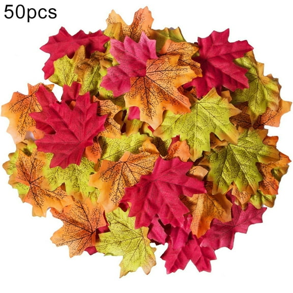 SPRING PARK 50Pcs Fall Artificial Maple Leaves for Thanksgiving,Weddings Decorations,Festival Events