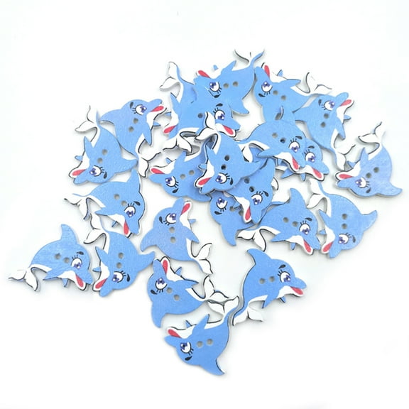 SPRING PARK 50Pcs Fish Dolphin Wooden Buttons Sewing Scrapbooking Cards Art Craft DIY Decor