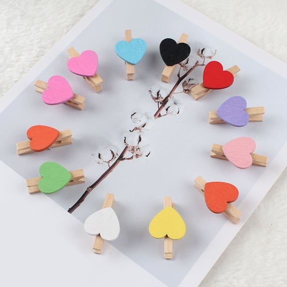 SPRING PARK 50Pcs Mini Heart Wooden Clothes Photo Paper Peg Pin Clothespin Postcard Clips