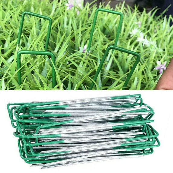 SPRING PARK 50Pcs/Set Garden Stakes Galvanized Landscape U Type Turf for Artificial Grass Rust Proof Sod Pins Stakes for Securing Fences Weed Barrier