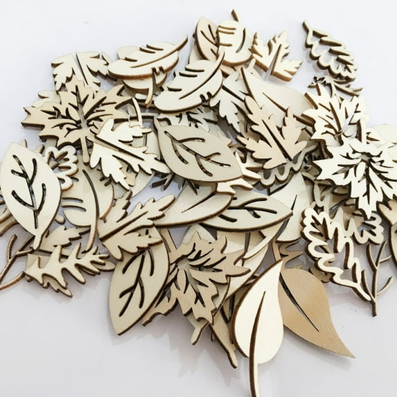 SPRING PARK 50Pcs Wooden Hollow Tree Leaves Leaf Ornament Craft Scrapbook Sewing DIY Decor