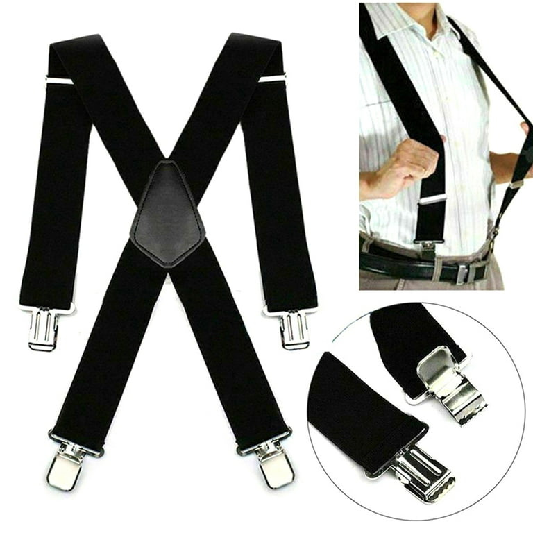 SPRING PARK 50mm Extra Wide Men's Adjustable Elastic Suspenders Clip On  Braces Trouser Brace Strap 