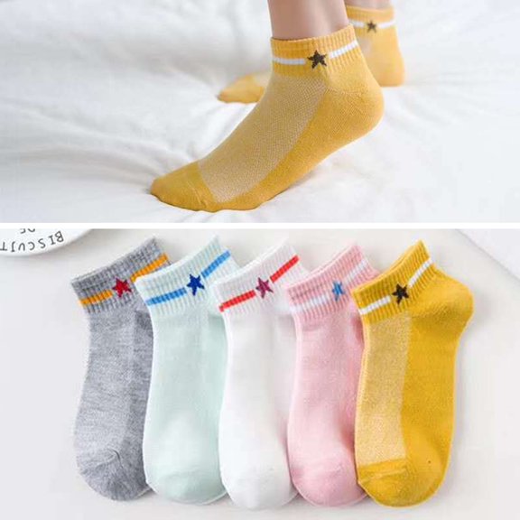 SPRING PARK 5Pairs Set Women Invisible Nonslip Star Print Boat Ankle Low Cut Cotton Sweat Socks