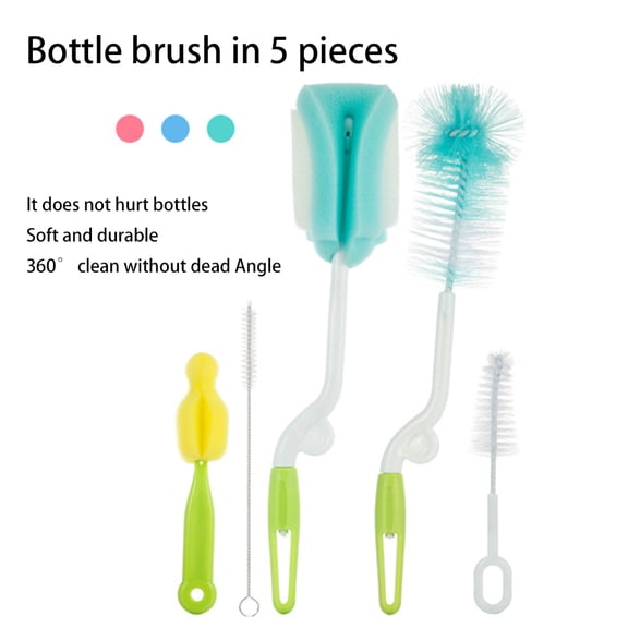 SPRING PARK 5Pcs 360 Bottle Brush Cleaner Milk Bottle Brushes Feeding Straw Nipple Cleaning Tool