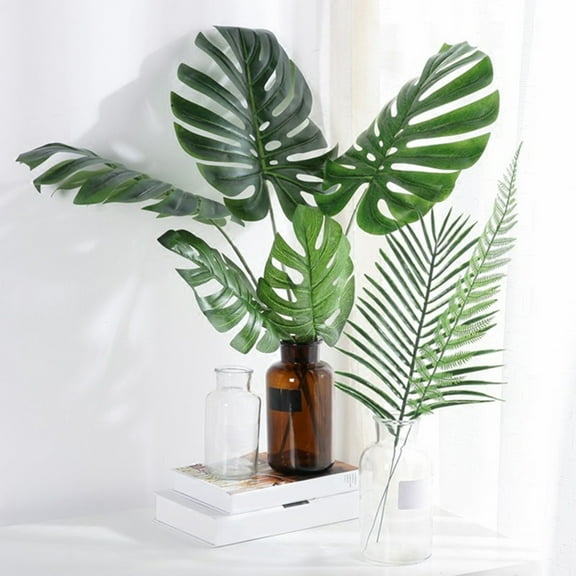 SPRING PARK 5Pcs Artificial Monstera Deliciosa Plant Fake Tropical Palm Tree Perfect Faux Plant for Home Garden Office Store Decoration