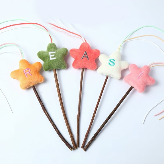 SPRING PARK 5Pcs Cat Five-pointed Star Shape Wand Teaser Toys for Indoor Cats, Kitten Interactive Toys, Stick with Tassel, Cat Supplies, Gift for Cat-Lover