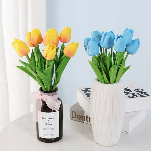 SPRING PARK 5Pcs Fake Tulips Artificial Flowers Arrangement Bouquet for Home Office Wedding Decor Real Touch Faux Flowers for Centerpiece Decoration