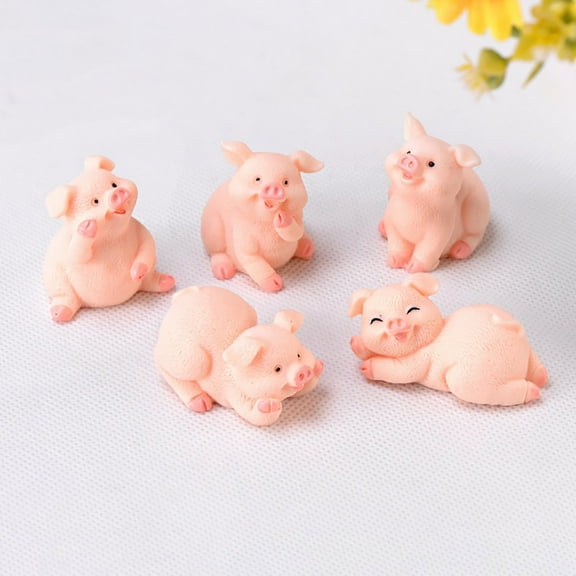 SPRING PARK 5Pcs Miniature Pig Figurines, Cute Piggy Toy Figures Cake Toppers Fairy Garden Dollhouse Bonsai Micro Landscape Decor