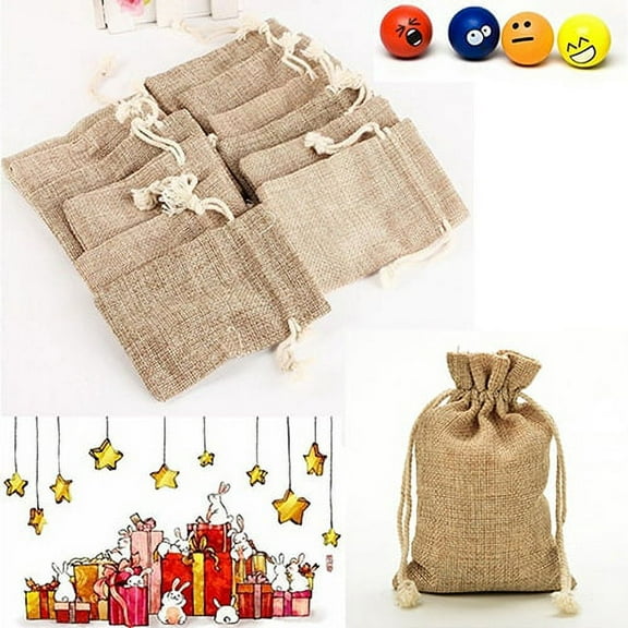 SPRING PARK 5Pcs Rustic Burlap Bag Drawstring Favor Bag Wedding Party Thank You Small Gift Sack Pouches