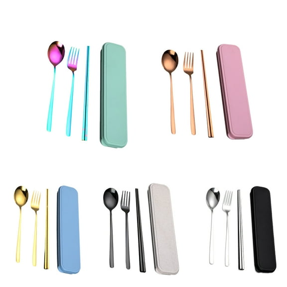 SPRING PARK 5Pcs/Set Portable Lunch Utensils Set for Work Office School, 304 Reusable Stainless Steel Flatware Cutlery Set with Case