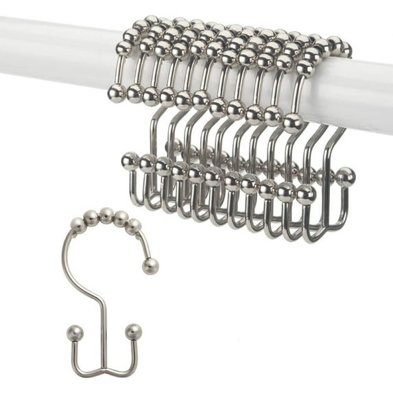 SPRING PARK 5Pcs Shower Curtain Hooks Rings, Rust-Resistant Metal Double Glide Shower Hooks for Bathroom Shower Rods Curtains