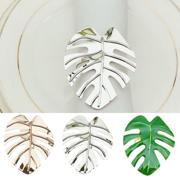 SPRING PARK 6Pcs Tropical Leaf Shape Napkin Ring Dinner Table Serviette Decor Delicate Buckle Holder