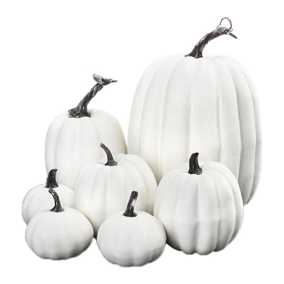 SPRING PARK 7Pcs/Bag Artificial Pumpkins Assorted Size Fall Pumpkins for Autumn and Thanksgiving Decorating