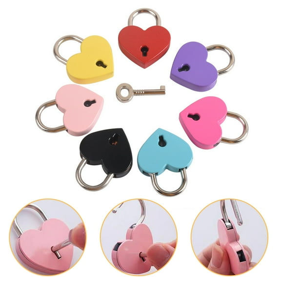SPRING PARK 7Pcs Small Vintage Metal Heart Shaped Padlock Mini Lock with Keys, Assorted Colors