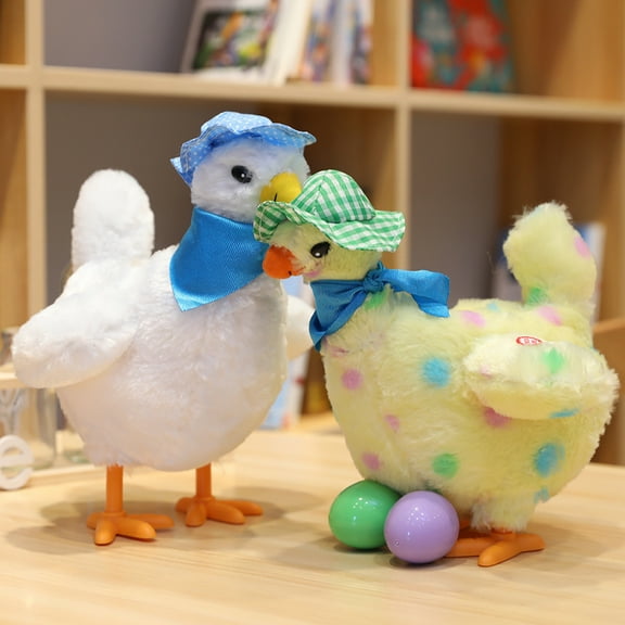 SPRING PARK 9.84" Hen Laying Eggs Toy Kids Plush Hen Toy Lays Egg Electric Hen Toy with Music(Not Included Batteries)