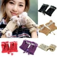 thumbnail image 1 of SPRING PARK 9 Colors Women's Winter Faux Rabbit Fur Faux Leather Soft Fingerless Mittens Wrist Gloves, 1 of 5