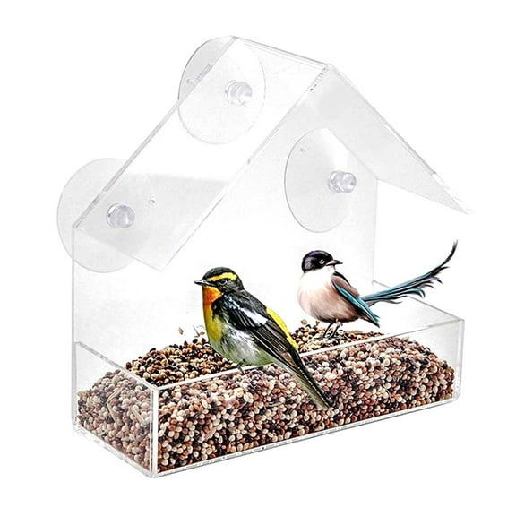 SPRING PARK Acrylic Transparent Bird Squirrel Feeder Tray Birdhouse Window Suction Cup Mount