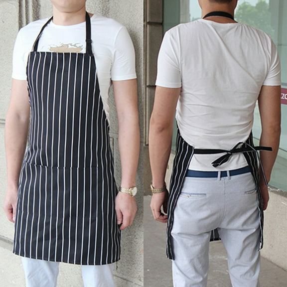 SPRING PARK Adjustable Bib Pinstripe Apron with 2 Pockets, Unisex Cooking Kitchen Aprons for Chef Couple BBQ Painting