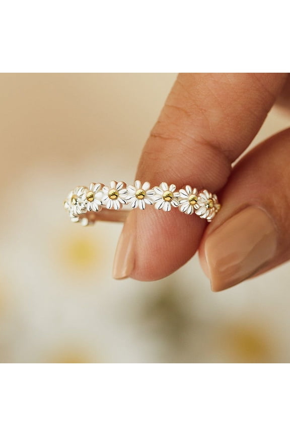 Adjustable Open Rings Crystal Flower Ring Women Wedding Jewelry Gift