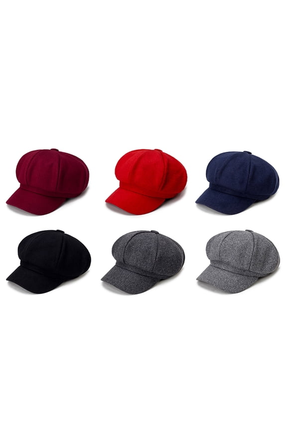 Adult Autumn Winter Warm Fashion Solid Color Women Octagonal Hat Woolen Cloth Casual Beret Cap with Brim
