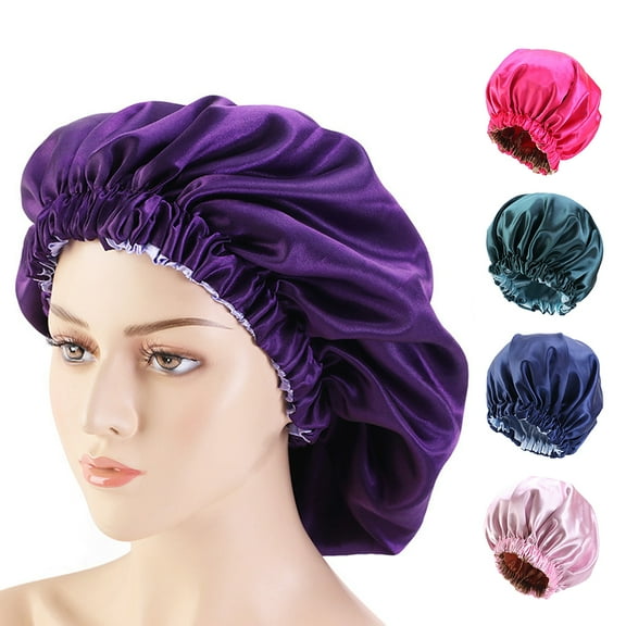 SPRING PARK Adult Solid Color Women 2-Layer Night Sleep Bonnet Slouchy Hat Home Hair Care Cap