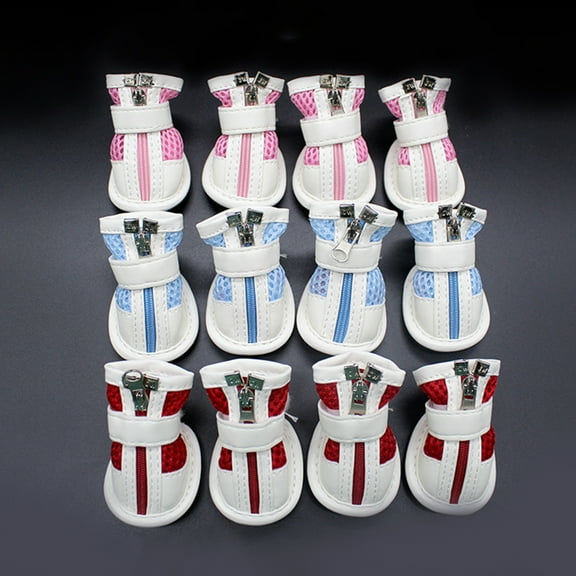 SPRING PARK Anti-Slip Mesh Magic Tape Closure Pet Dog Shoes Puppy Breathable Protective Boots Zipper Sneakers
