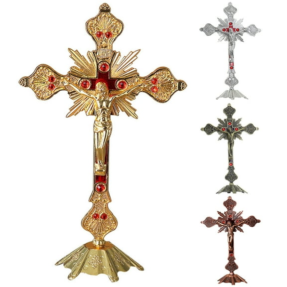 SPRING PARK Antique Gold Cross INRI Catholic Altar Standing Religious Crucifix Base
