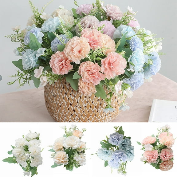 SPRING PARK Artificial Carnations Flowers Bouquet Silk Flowers for Mother's Day Wedding Party Festival Decor