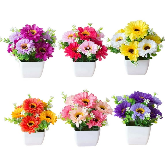 SPRING PARK Artificial Chrysanthemum Flower Potted Plant Lifelike Gypsophila Wood Pot Bonsai