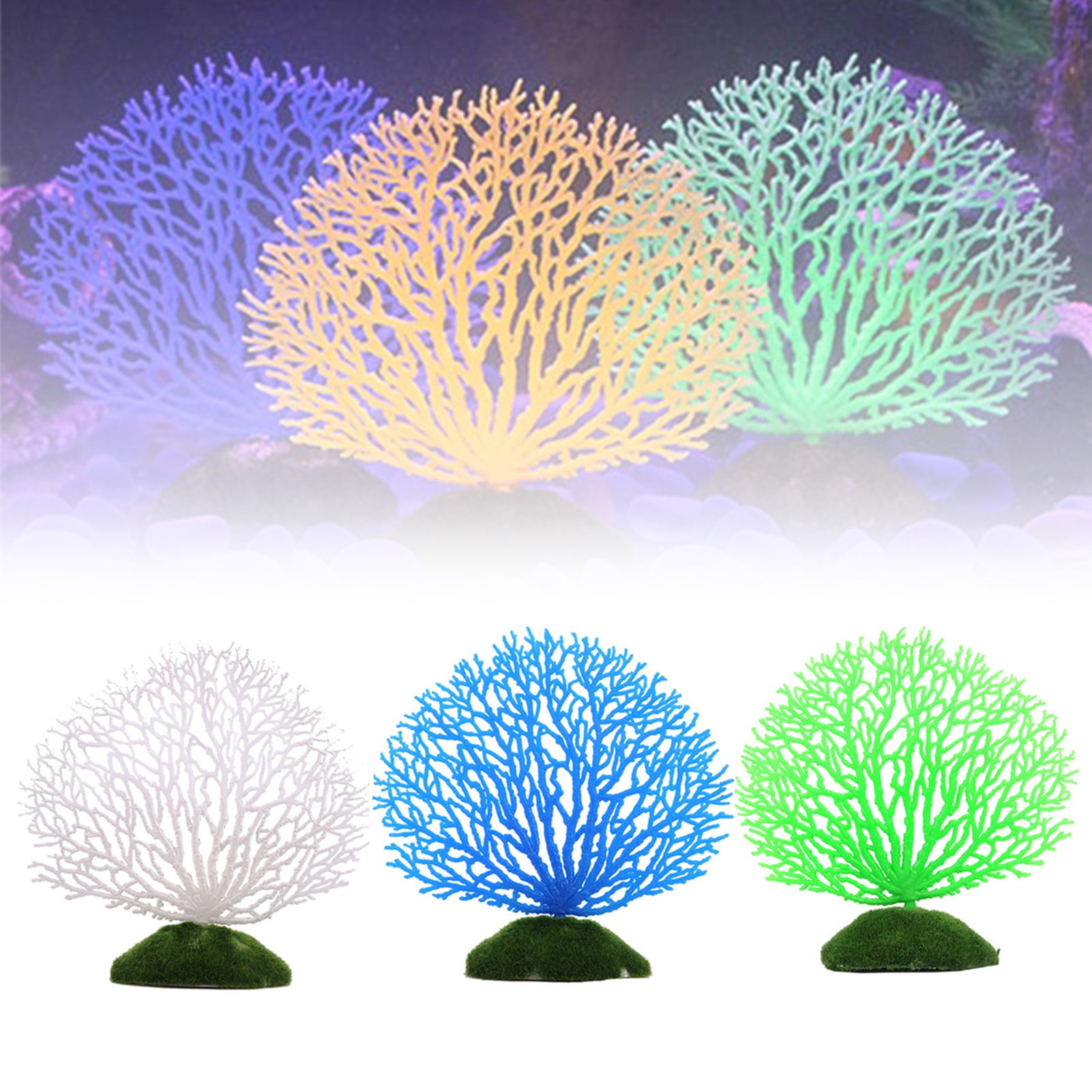 SPRING PARK Artificial Coral Ornament Strip Coral Plant Ornament Glowing Effect Silicone Artificial Decoration for Fish Tank Aquarium Landscape