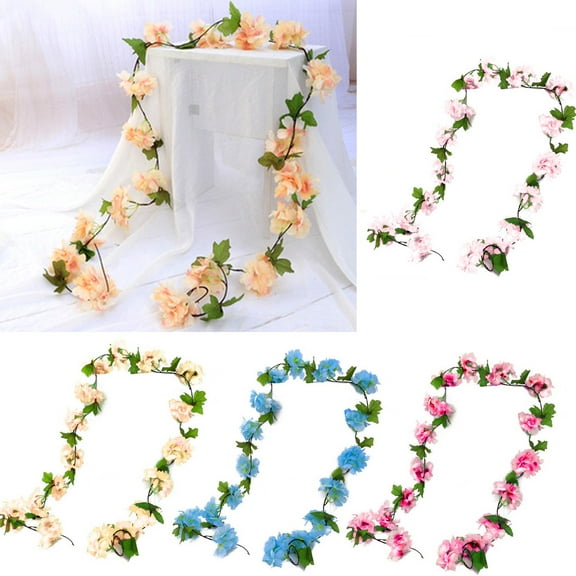 SPRING PARK Artificial Faux Sakura Garland Wreath Hanging Plants Artificial Flowers Home Garden Yard Fence Party Wedding Decor