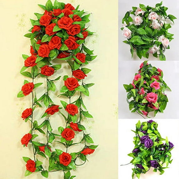 SPRING PARK Artificial Flower Silk Rose Leaf Garland Vine Ivy Home Wedding Garden Decor