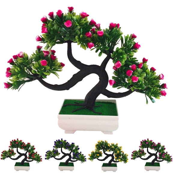 SPRING PARK Artificial Flower Tree Plant Potted Bonsai for Home Office Indoor Decor