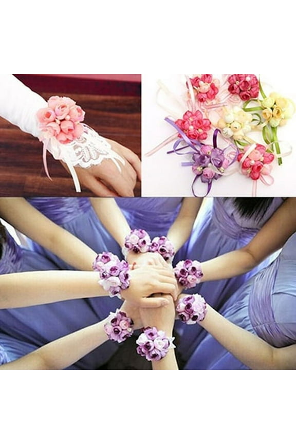 Artificial Flowers Blush & Whtie Bridesmaid Wrist Corsage Bracelet for French Rustic Vintage Wedding, Bridal Shower Party, Wedding Ceremony Anniversary, Corsage Ribbon Prom