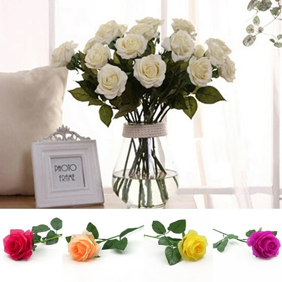 SPRING PARK Artificial Flowers Rose Fake Flowers Silk Plastic Artificial Bridal Wedding Bouquet for Home Garden Party Wedding Decoration
