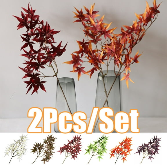 SPRING PARK Artificial Maple Leaf Branch Autumn Leaves 2 Pcs Fall Maple Leaf Stem for Home Kitchen Christmas Festival Thanksgiving Autumns Decoration